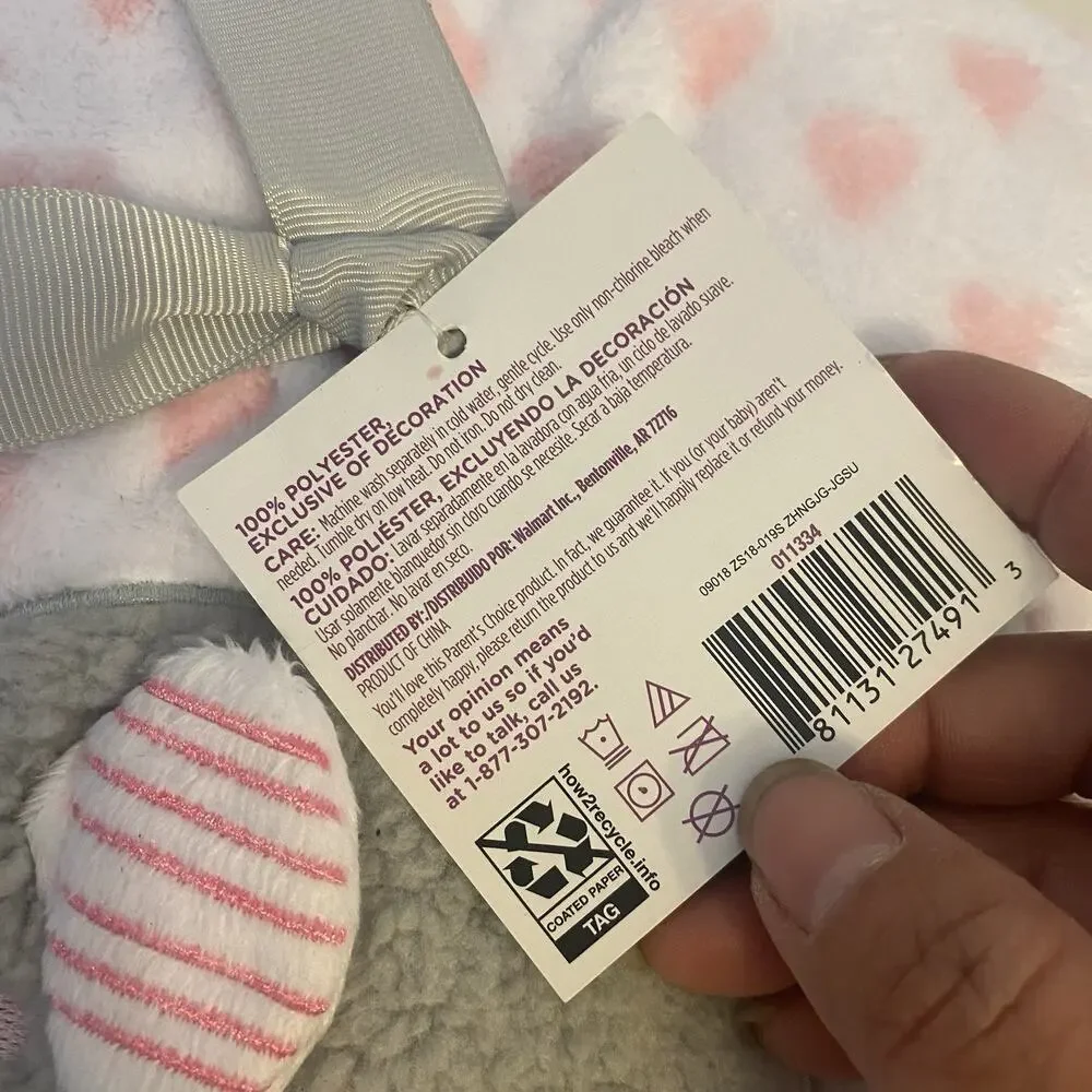 PARENT'S CHOICE Plush Baby Blanket Soft Lovey White Pink Elephant Valentine NEW